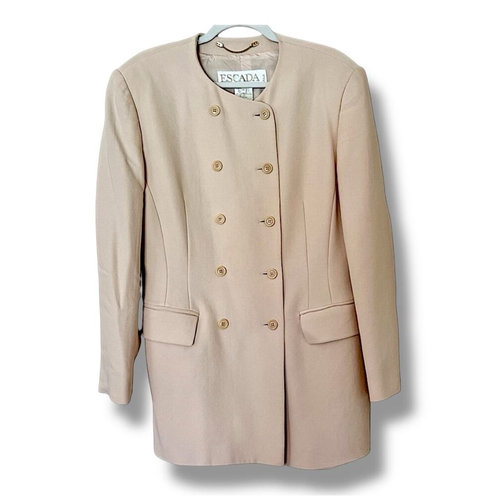 Escada by Margaretha Ley Double Breasted Wool and Silk Blazer Vintage Size 10